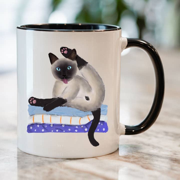 Tazza da caffè in ceramica con gatto siamese divertente per la vendita all'ingrosso da parte di MerikaArt