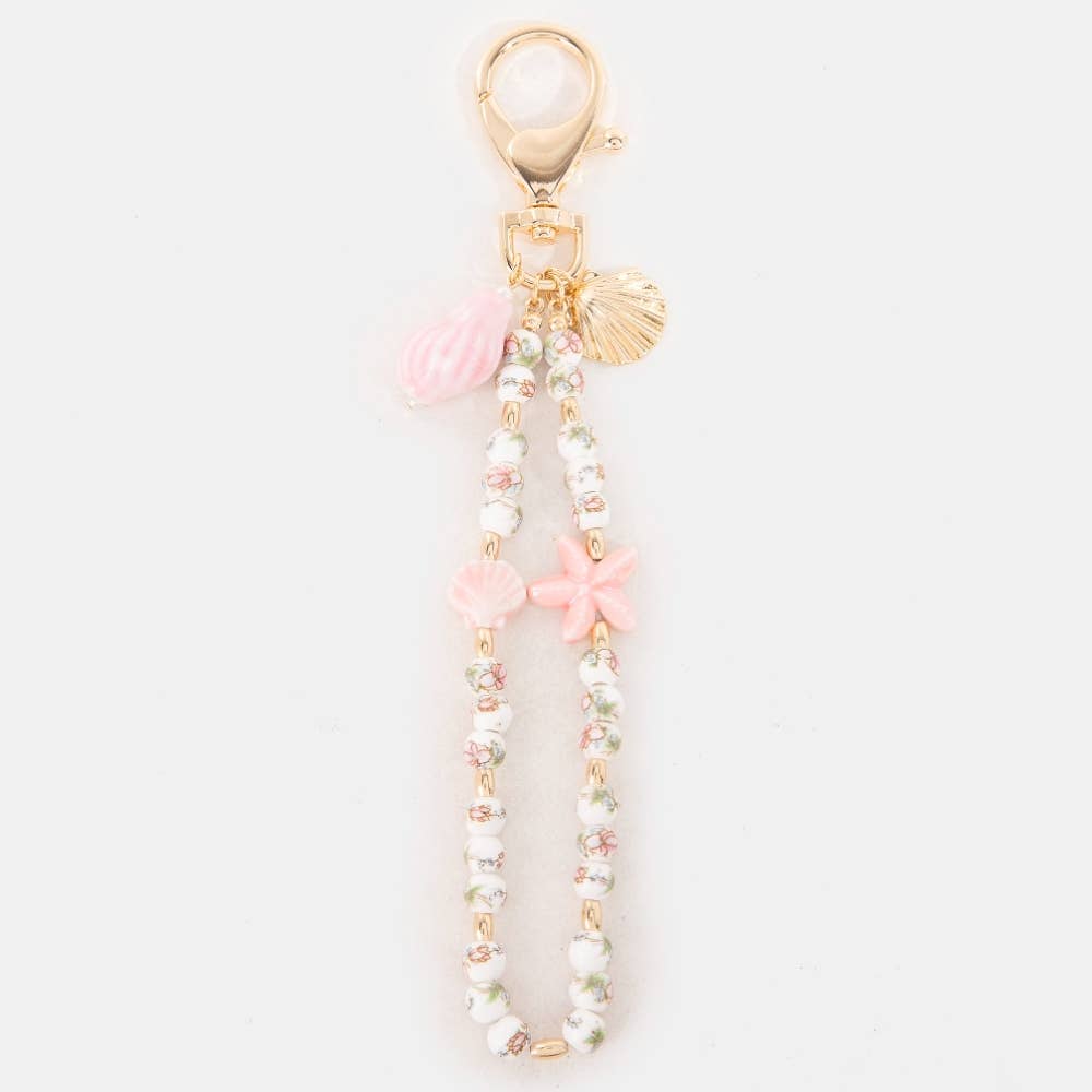 GPK Pink Sea Shells And Floral Ceramic Beaded Bag Chain for wholesale on Faire1