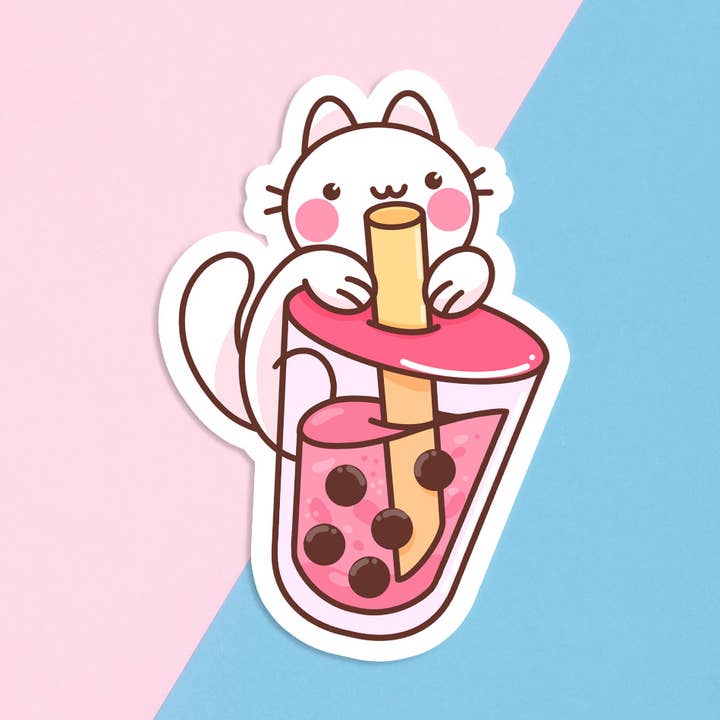 Boba Kitty | Großer wasserdichter Katzenaufkleber für den Großhandel von Lemon Whiskers