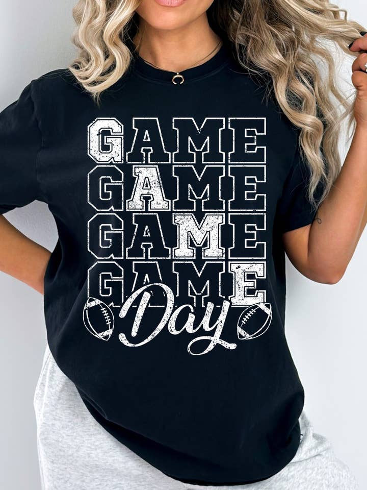 Amused by Blue - Wholesale Screen printed t-shirt – Women′s - GAME DAY FOOTBALL Graphic Print Short Sleeve Top