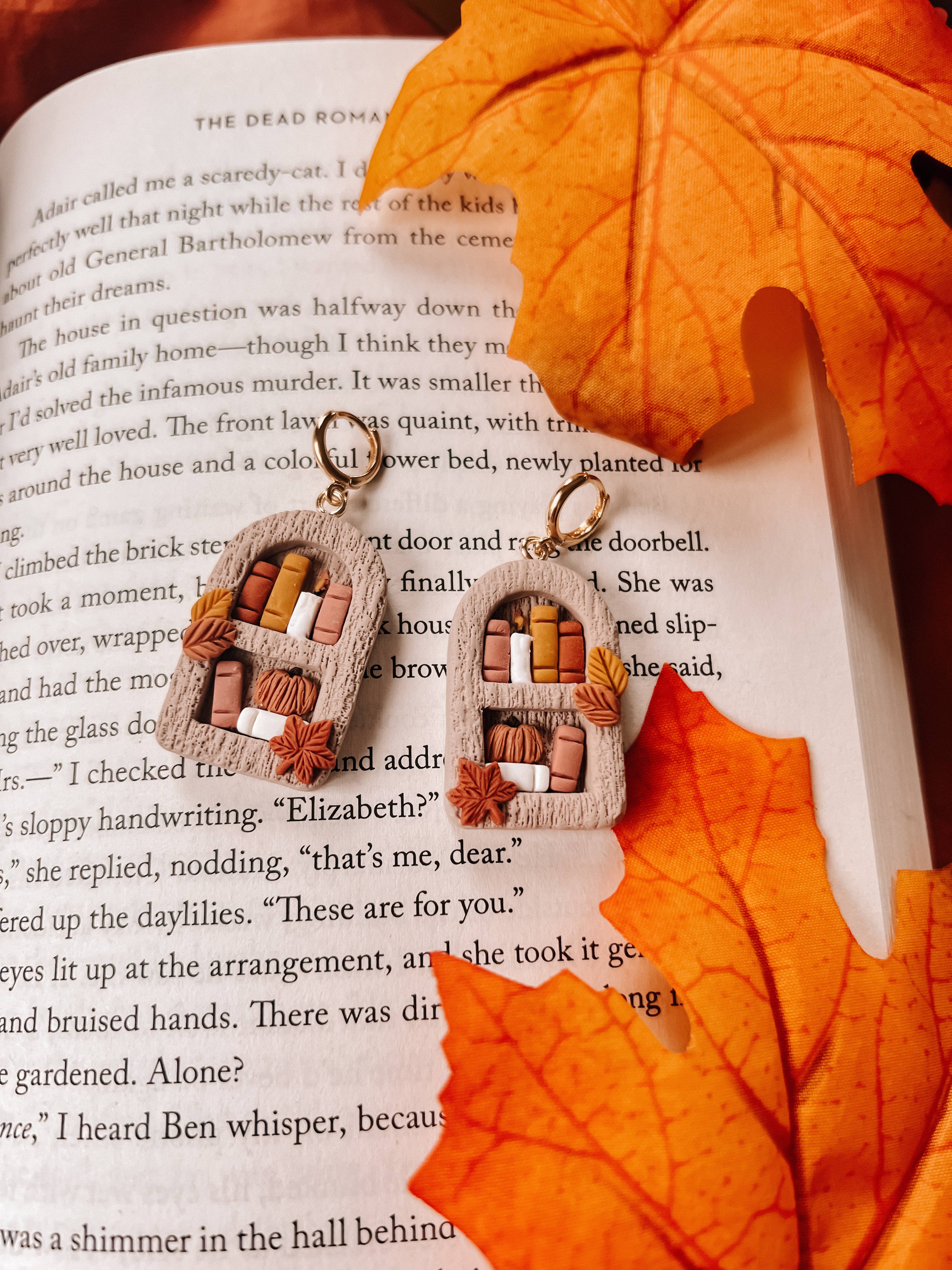 Noelle Earrings - Wholesale Dangle Earrings - Fall Bookshelf Earrings | Fall Polymer Clay Earrings1
