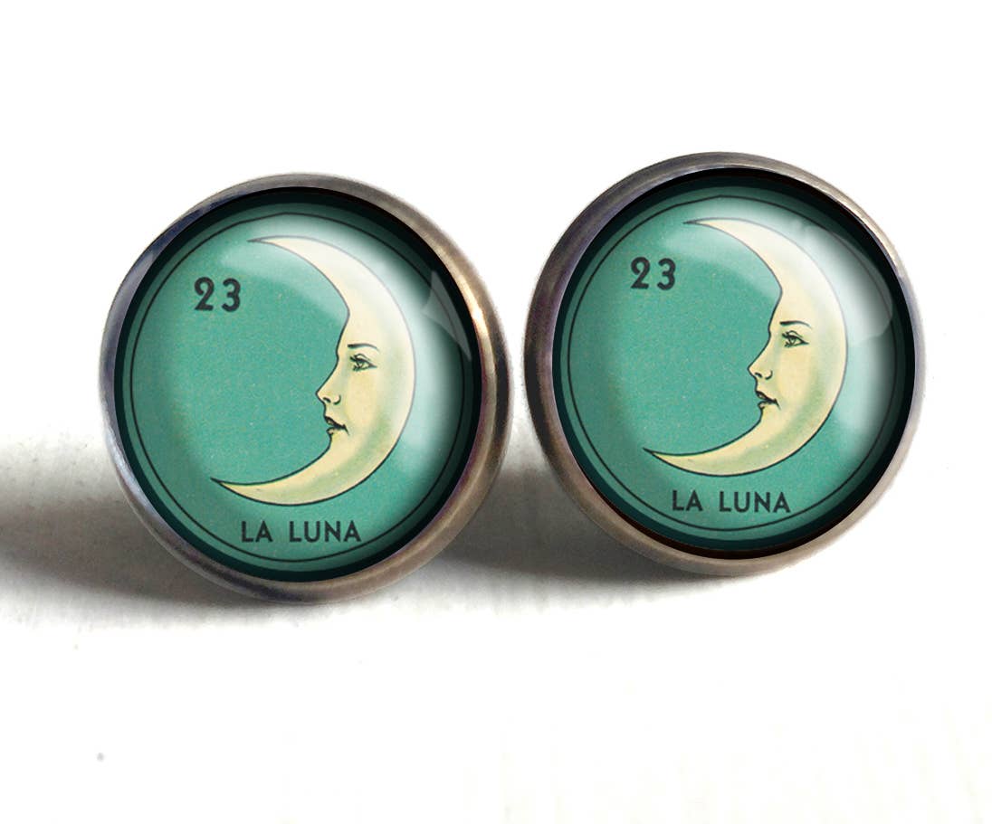 The Divine Iguana - Wholesale Stud/Post Earrings - Loteria La Luna Crescent Moon Stud Earrings1