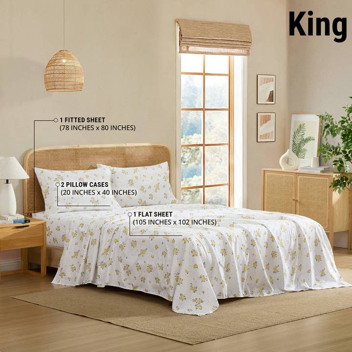 Blue Yellow Floral Bed Sheets for wholesale by HLC.me