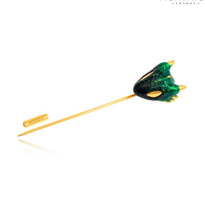 Gold Emerald Dragon Lapel Pin for wholesale by MONVATOO London