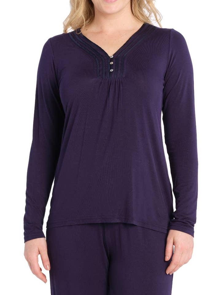 Night Sky Bamboo Elastane Henley Tee for wholesale by Magnolia Lounge