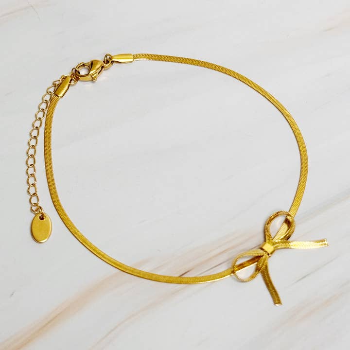 Herringbone Chain Bow Anklet for wholesale by Ellison+Young