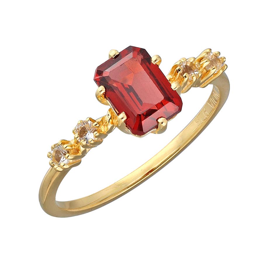 Tiramisu - Wholesale Single Stone/Solitaire Ring - 14K Gold Plated Over Silver Garnet Solitaire Ring