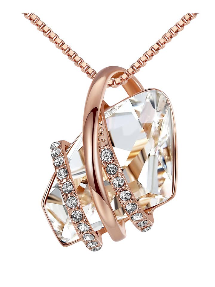 Leafael Wish Stone Pendant Necklace with Birthstone Crystal, 18K Rose Gold Plated/Silvertone, 18" + 2" for wholesale by Leafael LLC