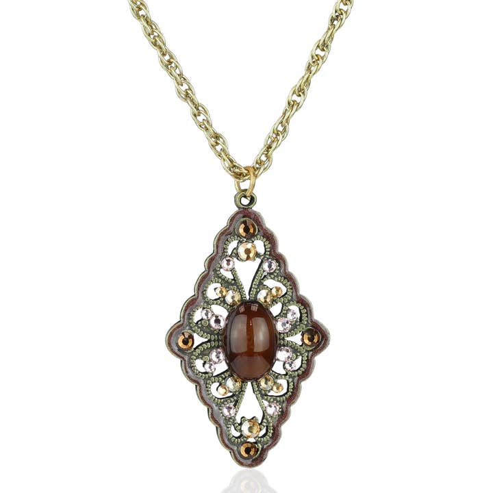 Colar em Cabochão em Filigrana Castanho e Cristal Rosa por atacado de Anne Koplik Designs, Inc.