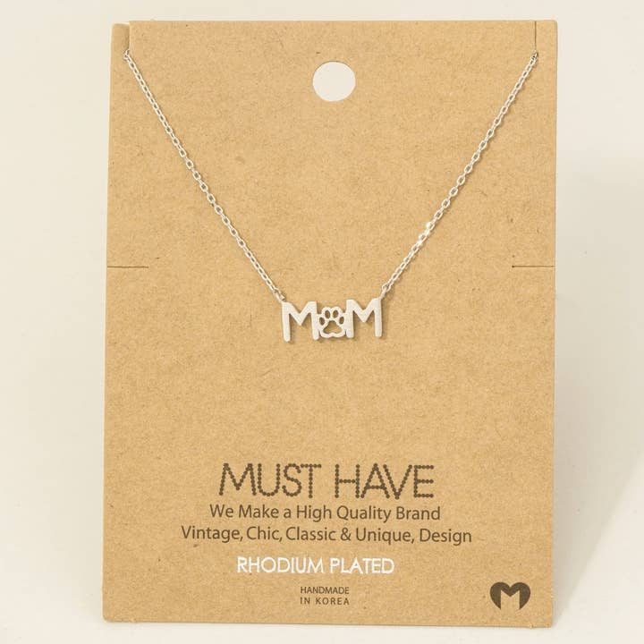 Gold Dipped Paw Print Dog Mom Pendant Necklace for wholesale by Fame Accessories