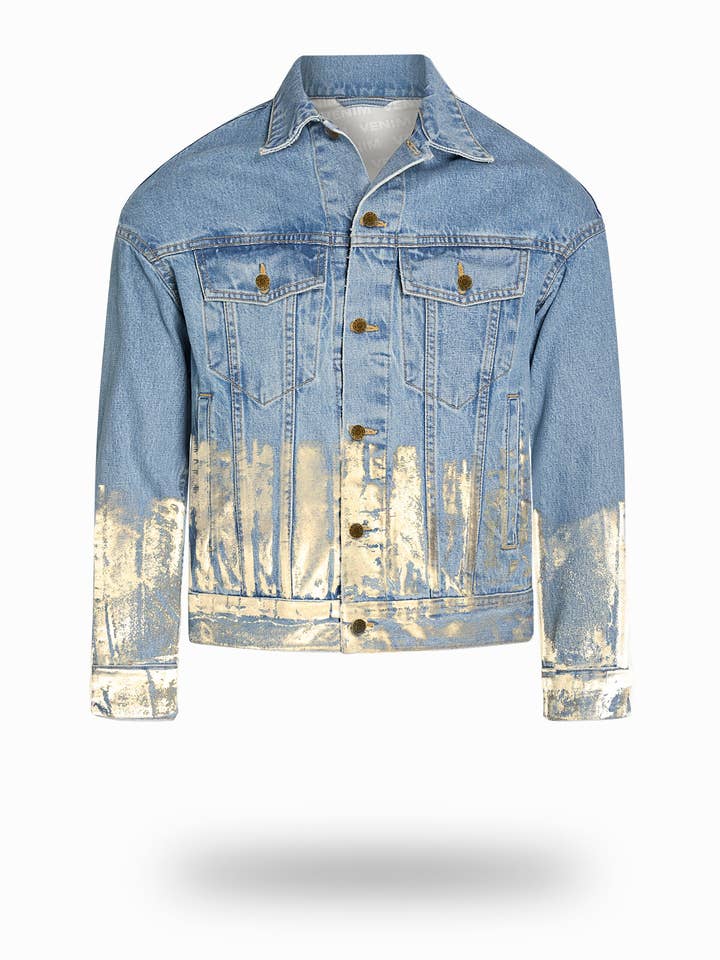 Shorter Light Wash Denim Jacket with Champagne Gold Foil for wholesale by VENIM