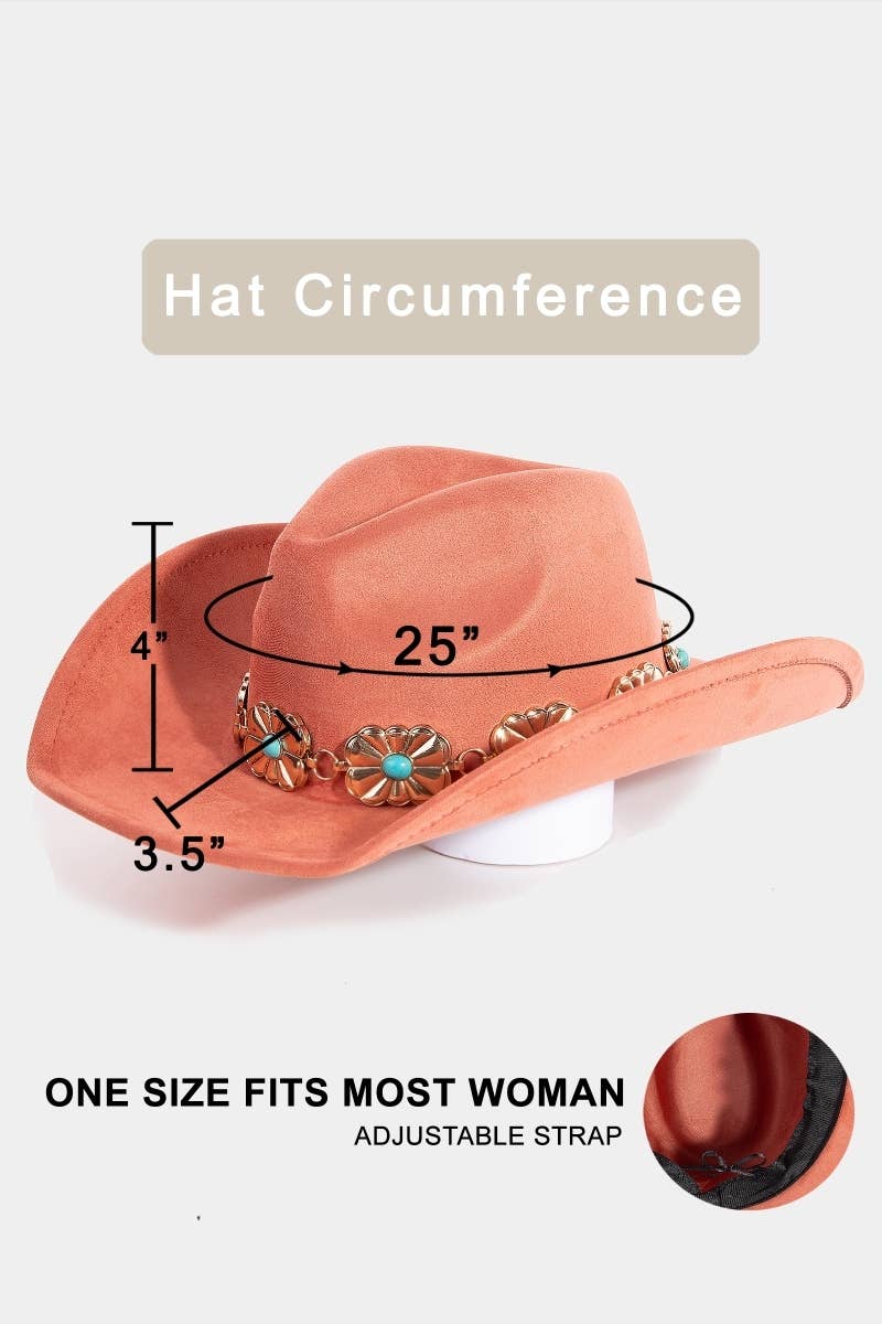 Collections by Fame Accessories – wholesale Fedora – Women’s – Turquoise Stud Rectangular Concho Chain Western Cowboy Hat5