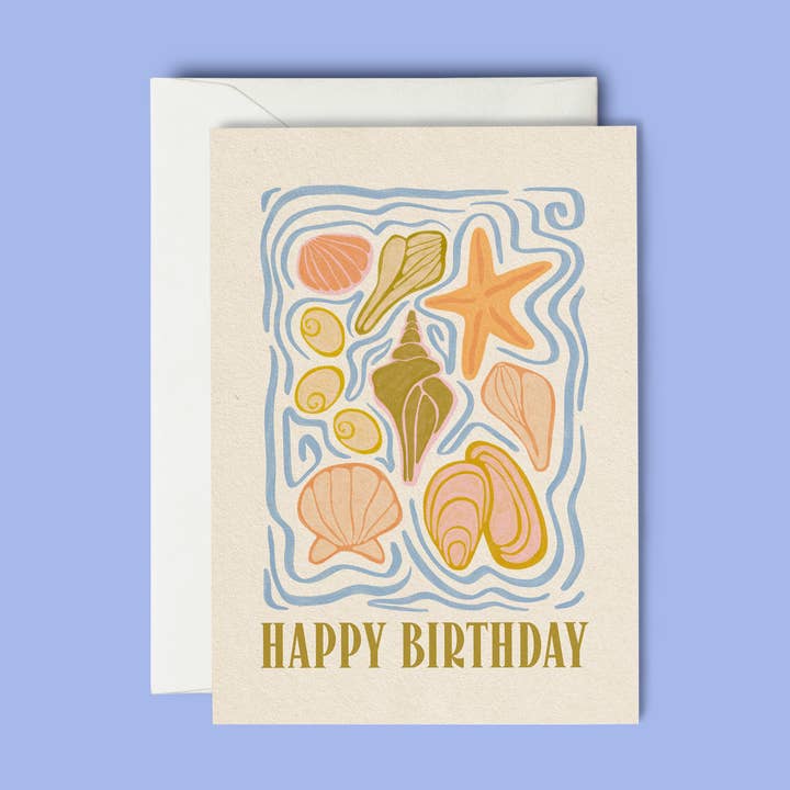 Seashell Tillykke med fødselsdagen - lykønskningskort for engroshandel hos The SoulShine Co.
