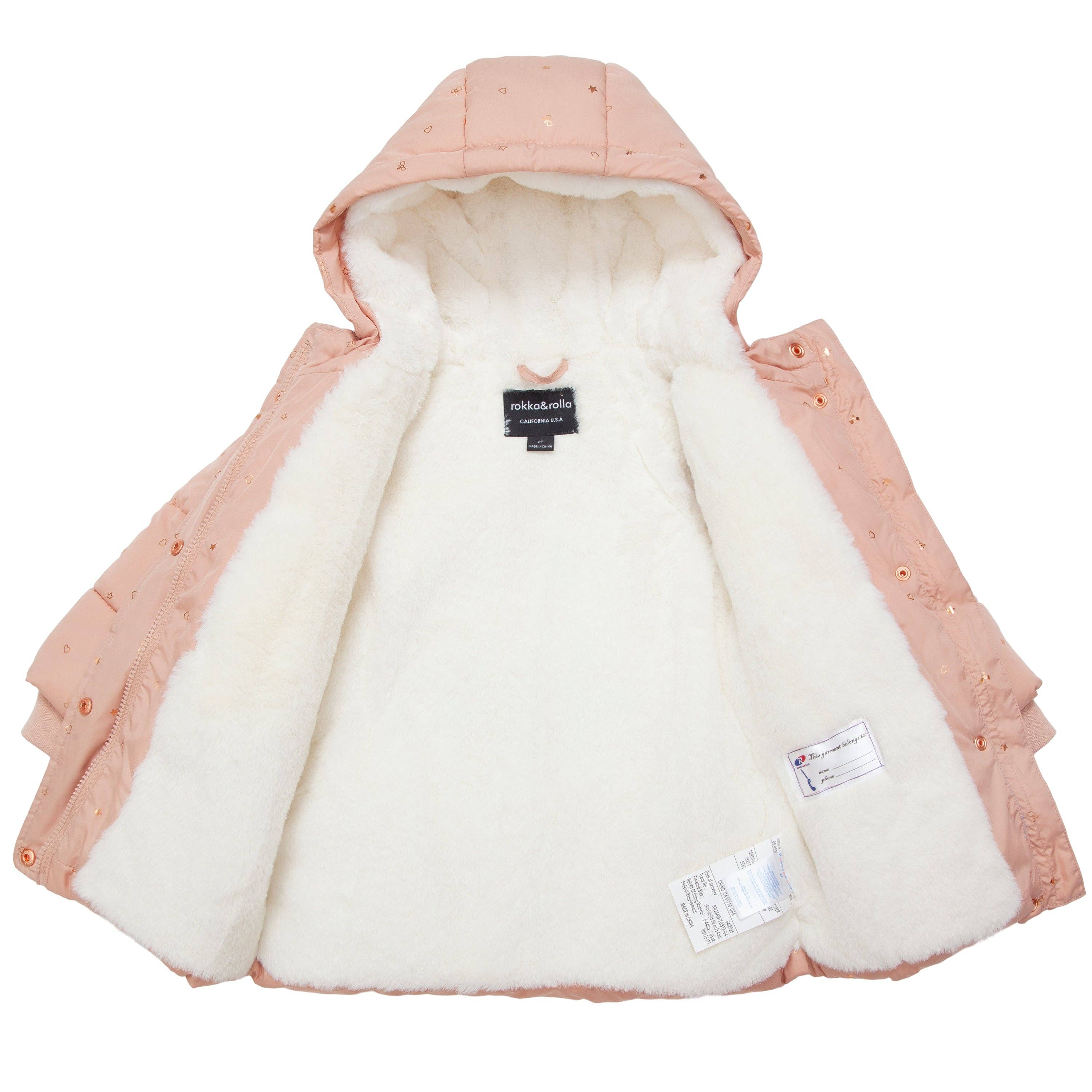 Rokka & Rolla - Wholesale Puffer Jacket - Kids - Toddler Girls' Starlight Winter Coat Mini Fur Jacket12
