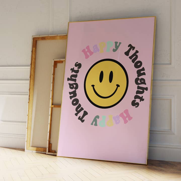 Happy Thoughts | Smiley Face | Wandkunst | Motivationsdruck für den Großhandel von Moody Cow Studio