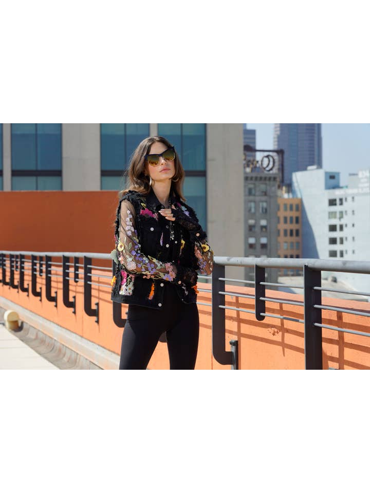 2406B Black Denim Lace Jacket with Floral Embroidery for wholesale on Faire3