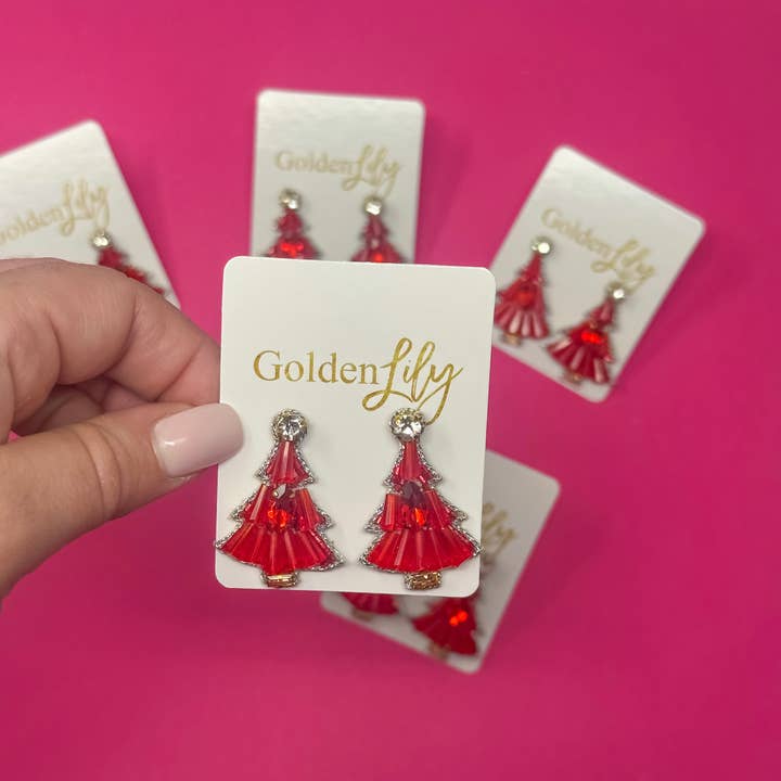 Christmas Tree Stud Earrings - Red for wholesale by Golden Lily