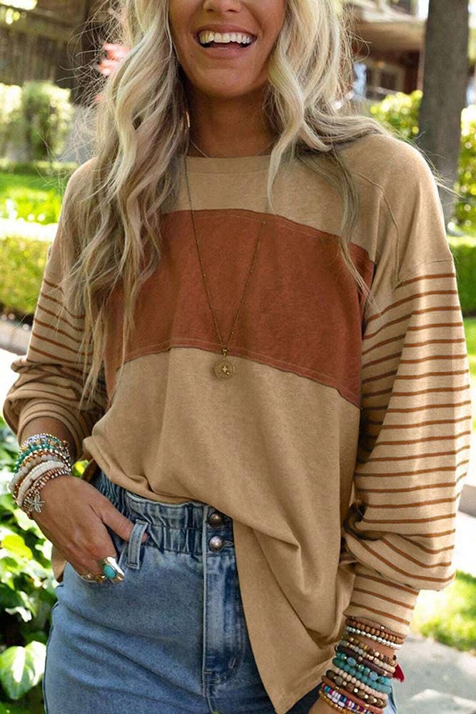 UNISHE - Wholesale Tunic - Women's - Color Block Stripe Long Sleeves Top AXR06411