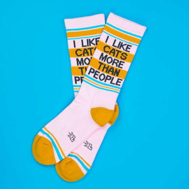 Gumball Poodle - Wholesale Socks - Unisex - I Like Cats More Than People Gym Crew Socks