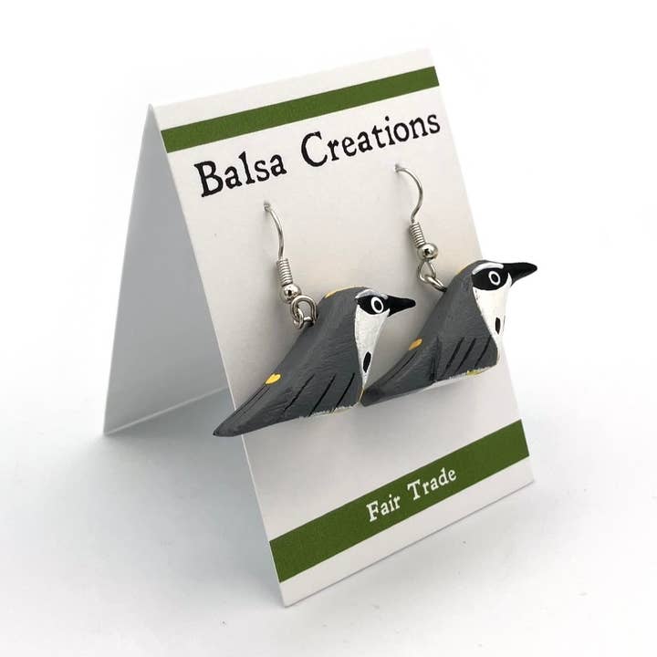 Yellow-rumped Warbler Balsa Earrings for wholesale by Women of the Cloud Forest