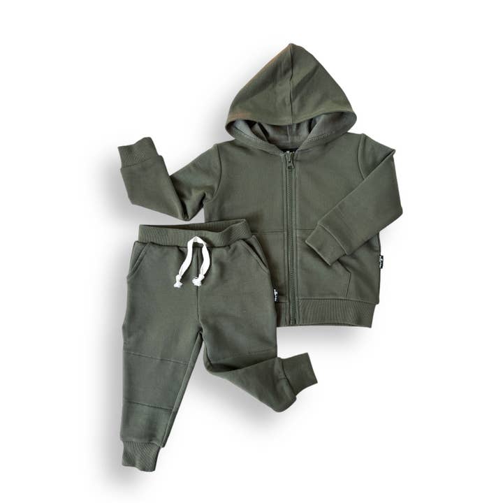 millie + roo - Wholesale Hoodie - Kids - ZIP HOODIE- Moss Bamboo French Terry