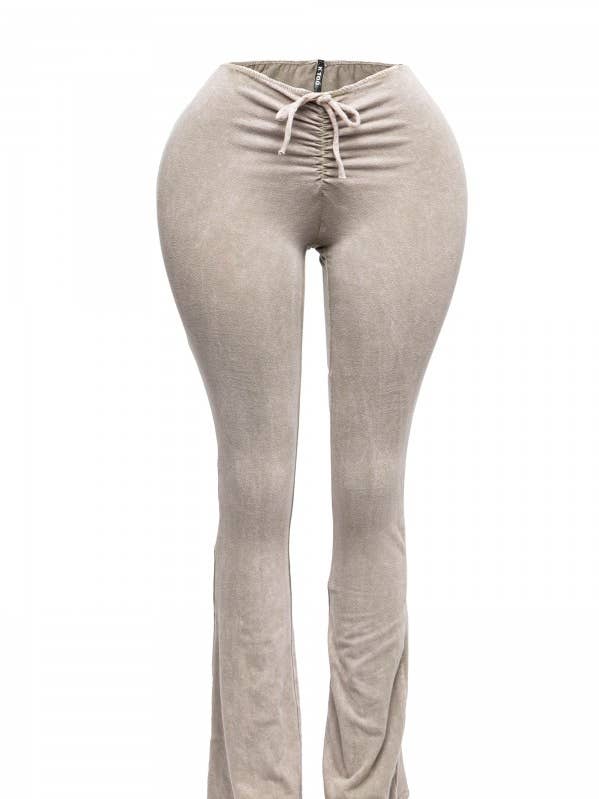 MINERAL WASH RUCHED RISE FLARE PANTS for wholesale by Boswell