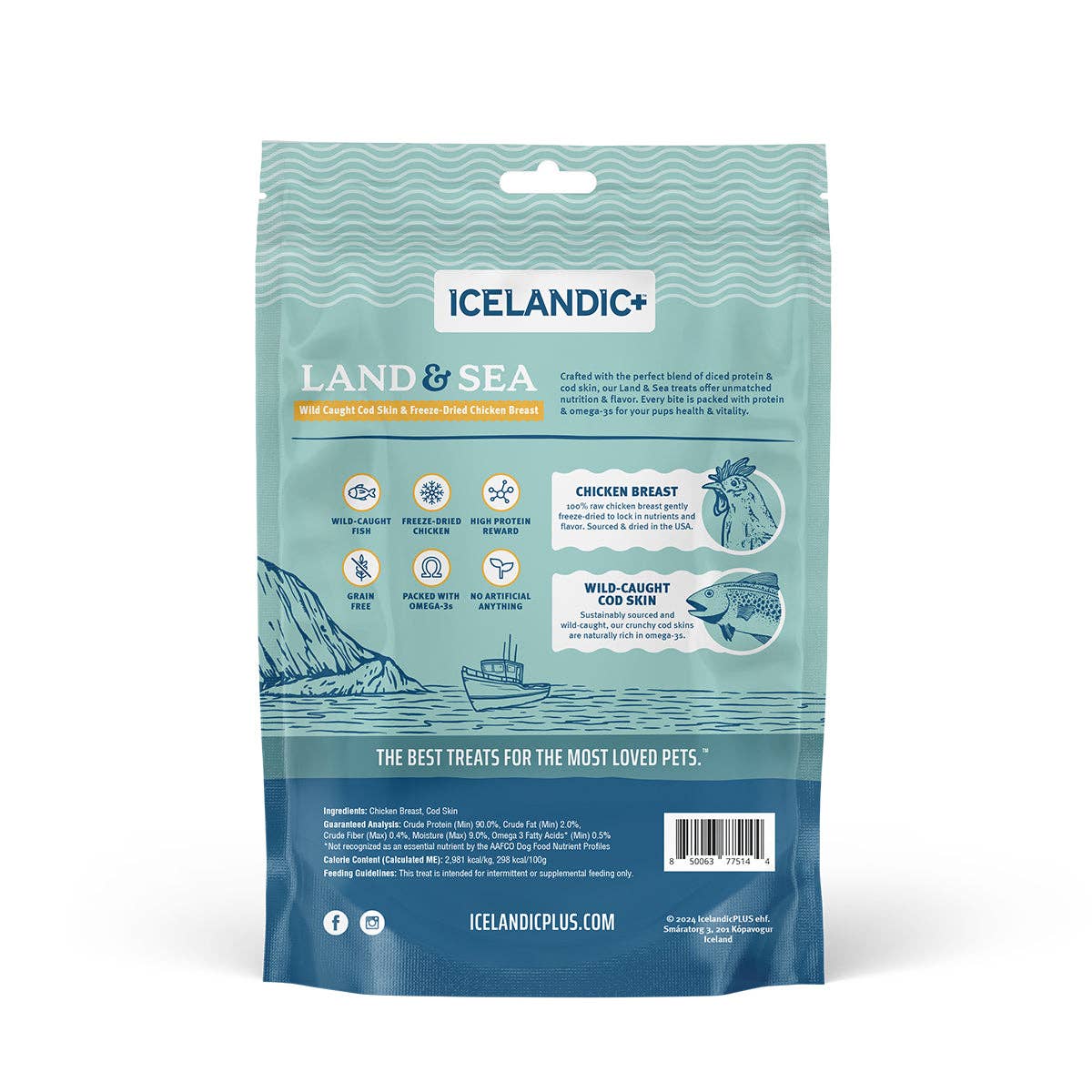 Icelandic+ - Wholesale Pet Treats - Dog - Land & Sea Cod Skin & Freeze-Dried Chicken Treats for Dogs1