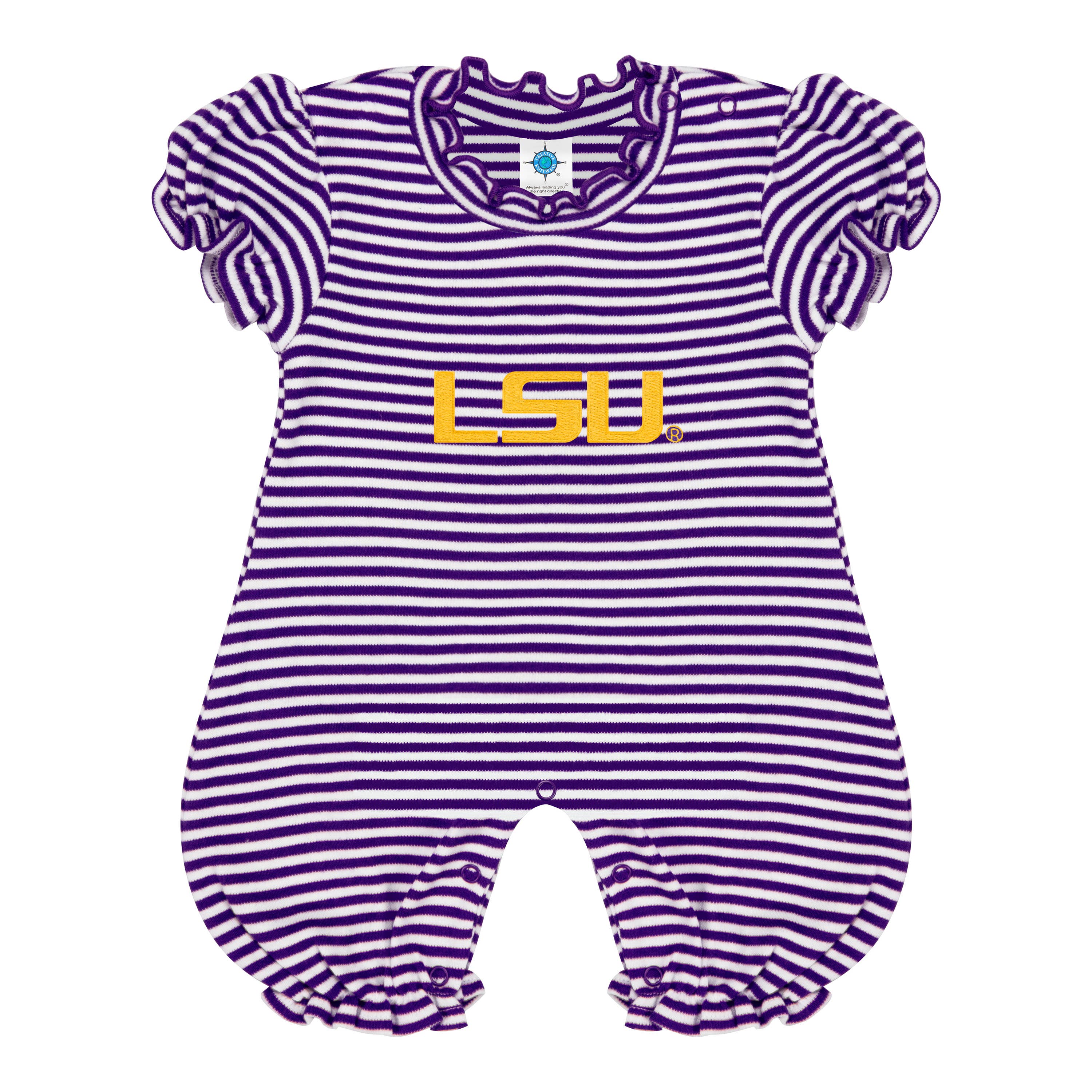 Creative Knitwear - Wholesale Romper - Kids - LSU Tigers Striped Infant Puff Sleeve Romper2