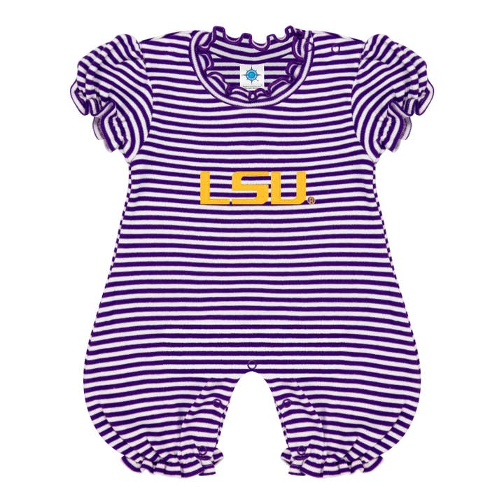 Creative Knitwear - Wholesale Romper - Kids - LSU Tigers Striped Infant Puff Sleeve Romper2