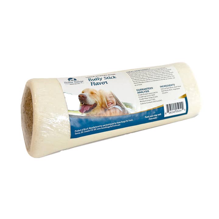6" Large Stuffed Bone Bully Stick 16cs for wholesale by Home Range Pet Treats