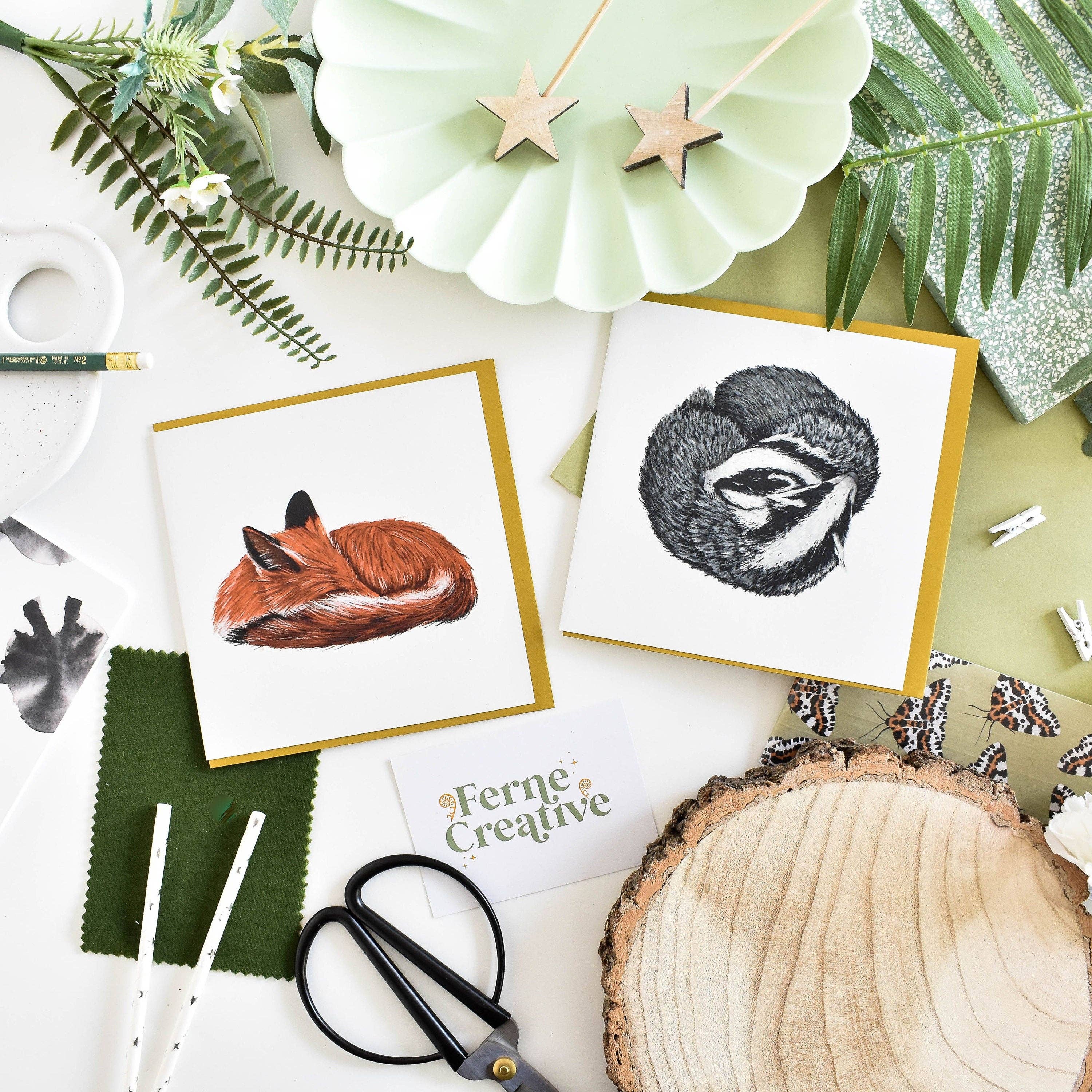 Ferne Creative - Wholesale Everyday greeting card - Sleeping Eurasian Badgers Blank Card1