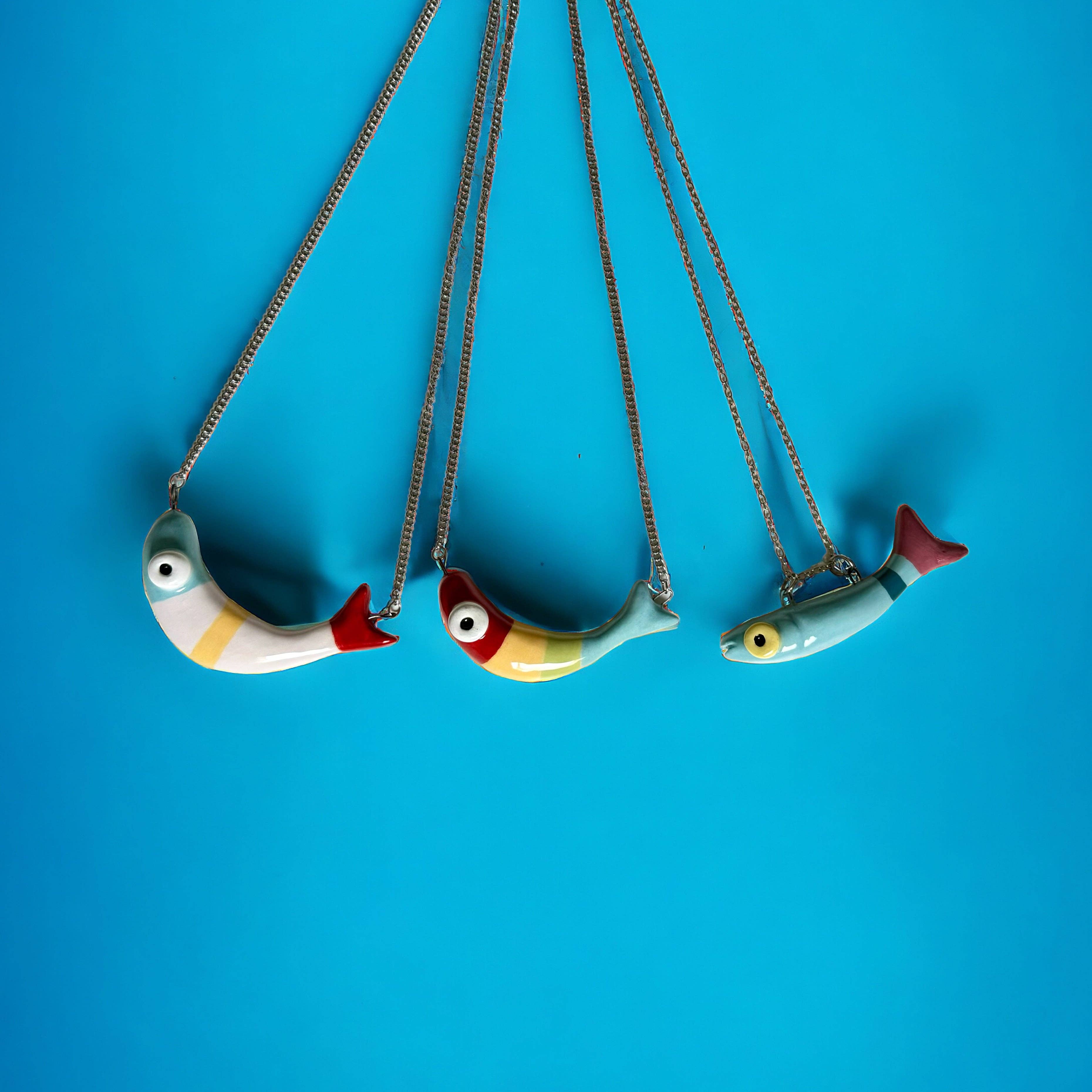 Thetis Art Studio – Colar pingente/pendente por atacado – Pingente de peixe em cerâmica com corrente2