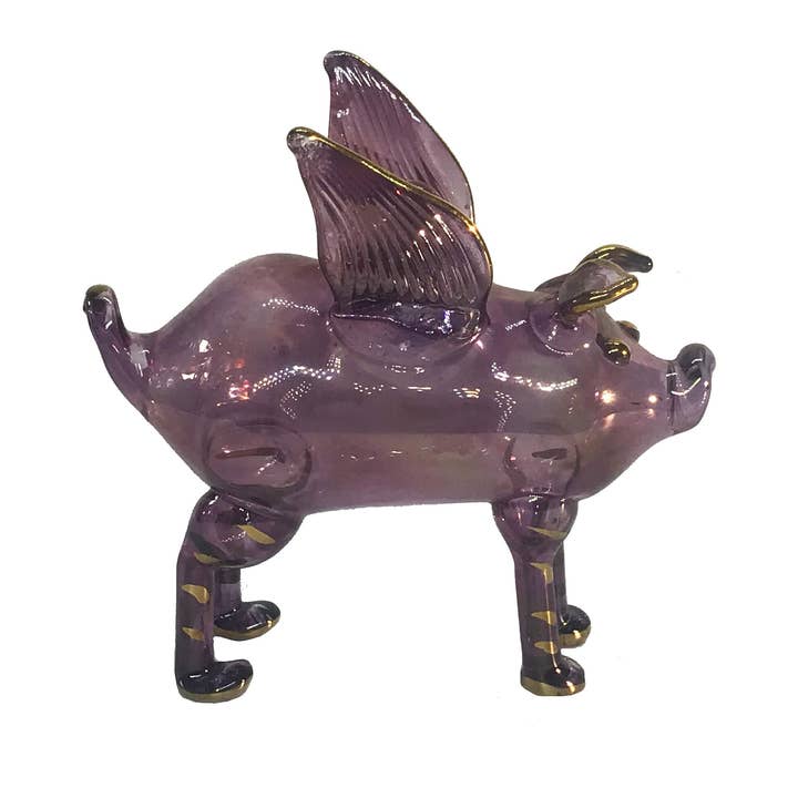 Cerdo volador FIG009PUR para venta al por mayor de Unique Glass Ornaments