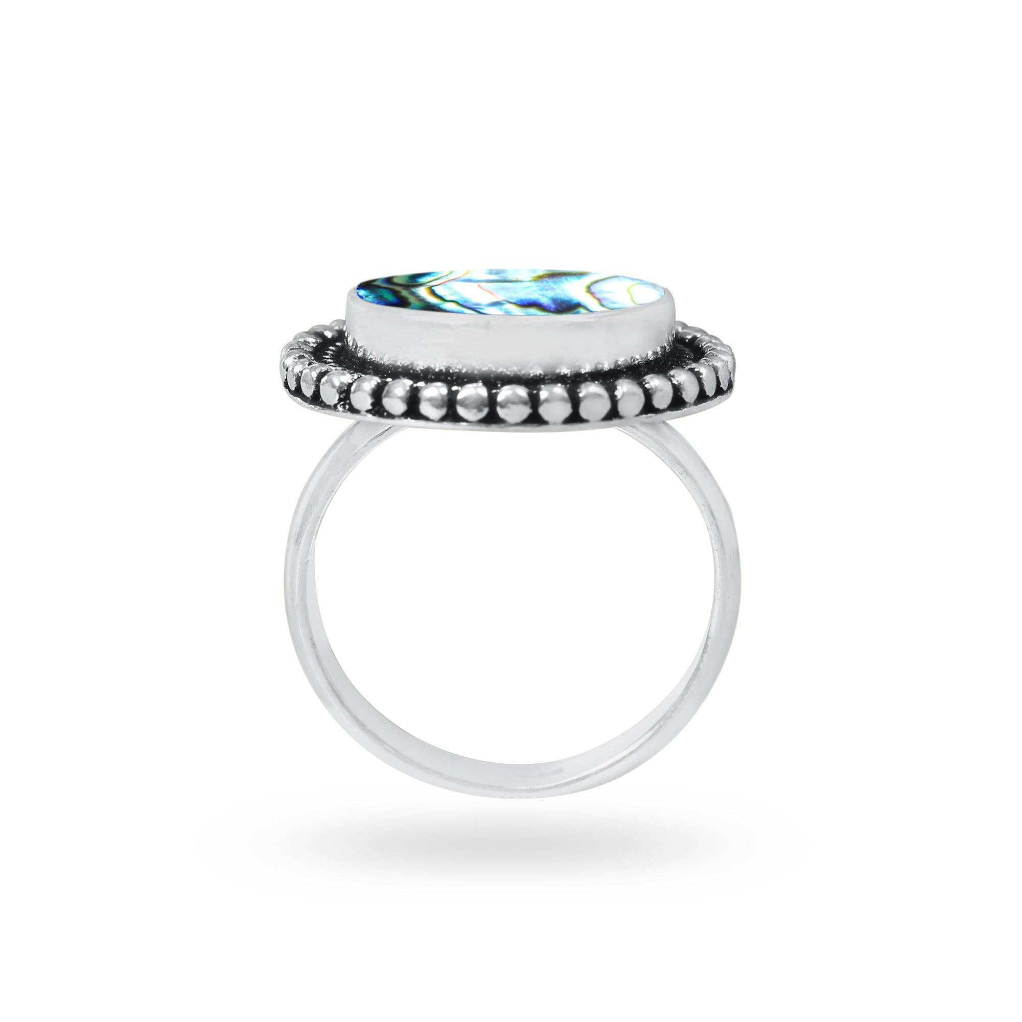 Handmade Jewels - Wholesale Cocktail/Statement Ring - Abalone Shell Rings – Handmade, Silver-Plated, Assorted Boho Designs (US Sizes 6–10)1