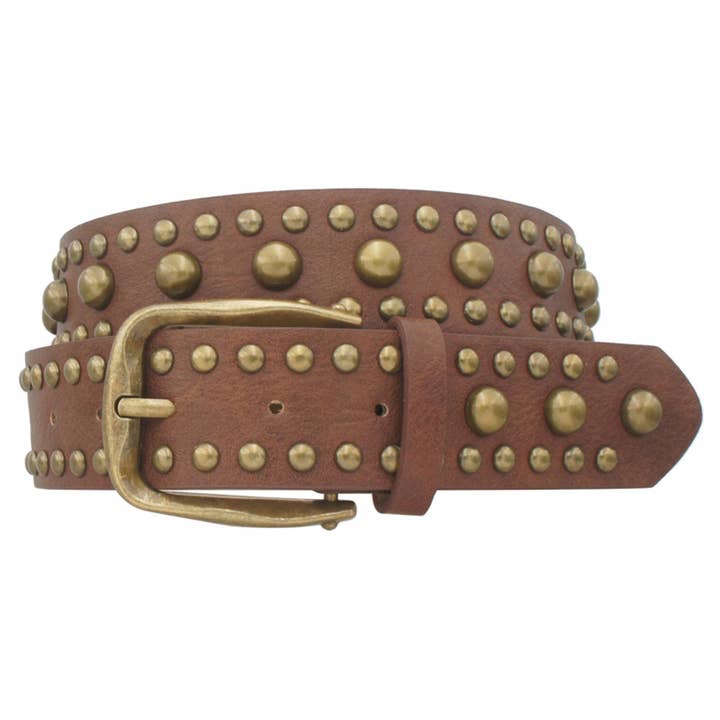 CEINTURE CLASSIQUE HÉRITAGE À BOUCLE IRRÉGULIÈRE CLOUTÉE, IW 38078BGO pour la vente par JOIA ACCESSORIES