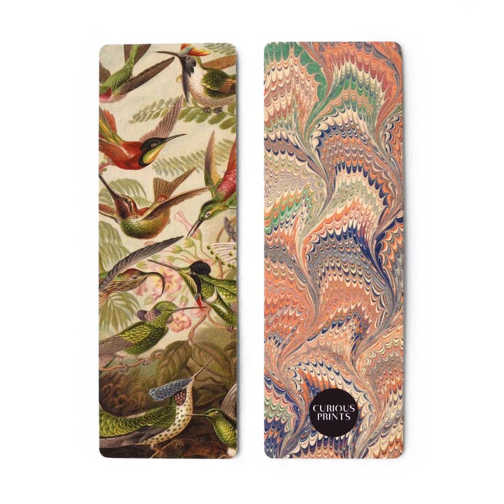 Hummingbird Double-Sided Bookmark with Vintage Marbling for wholesale by Curious Prints
