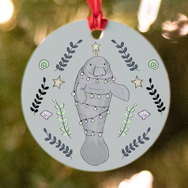 Laura K Maxwell - Wholesale Ornament - Merry Manatee Christmas Ornament0