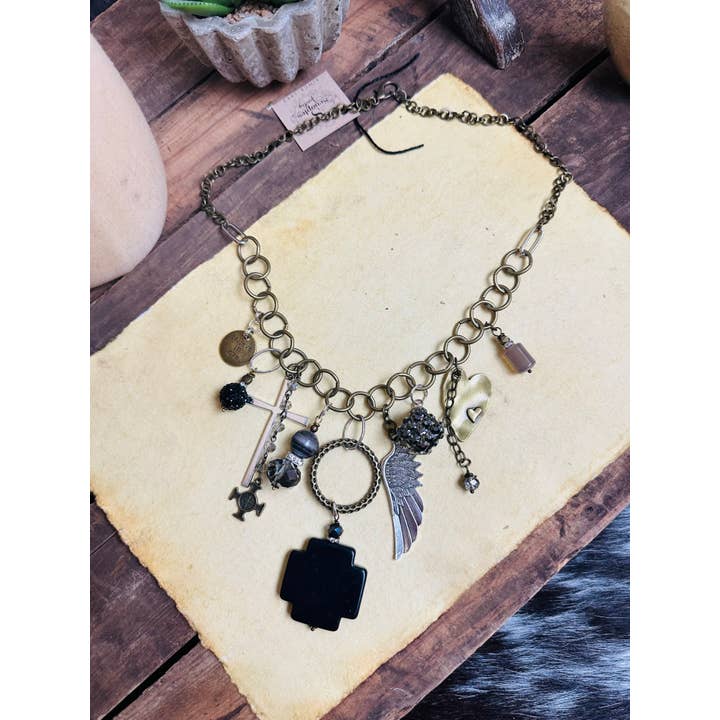 Scooples Jewelry - Wholesale Pendant/charm necklace - Gypsy Junk Originals - Black Cross - Neck1