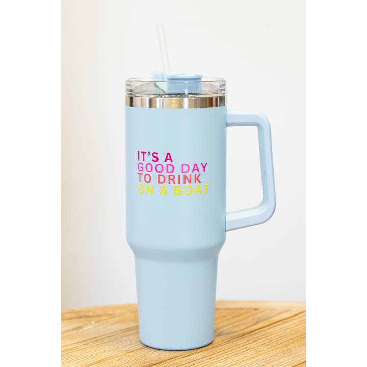 Panache Apparel Co. - Wholesale Insulated Mug/Tumbler - 40oz Lt. Blue Drink On A Boat Tumbler