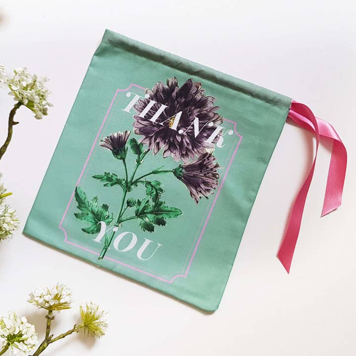 Indian Chrysanthemum Thank You Gift Pouch for wholesale by Six Acre Meadow
