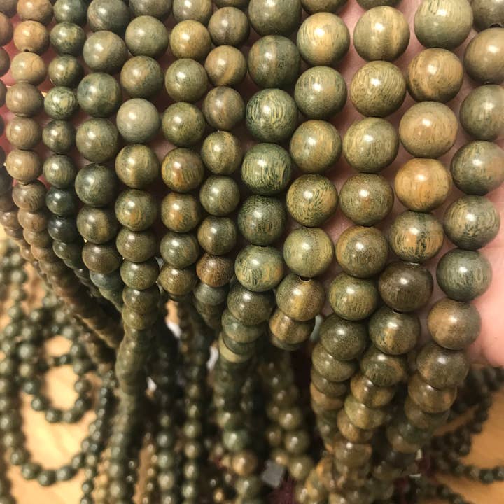 The Bead Bazaar - Wholesale Beads - 32" Green Sandalwood Mala Beads, Hunter Green Wood Beads, 10mm Beads For Men, Mala Beads, Bead Supply, Wood Bead, Natural Beads For Jewelry Making5