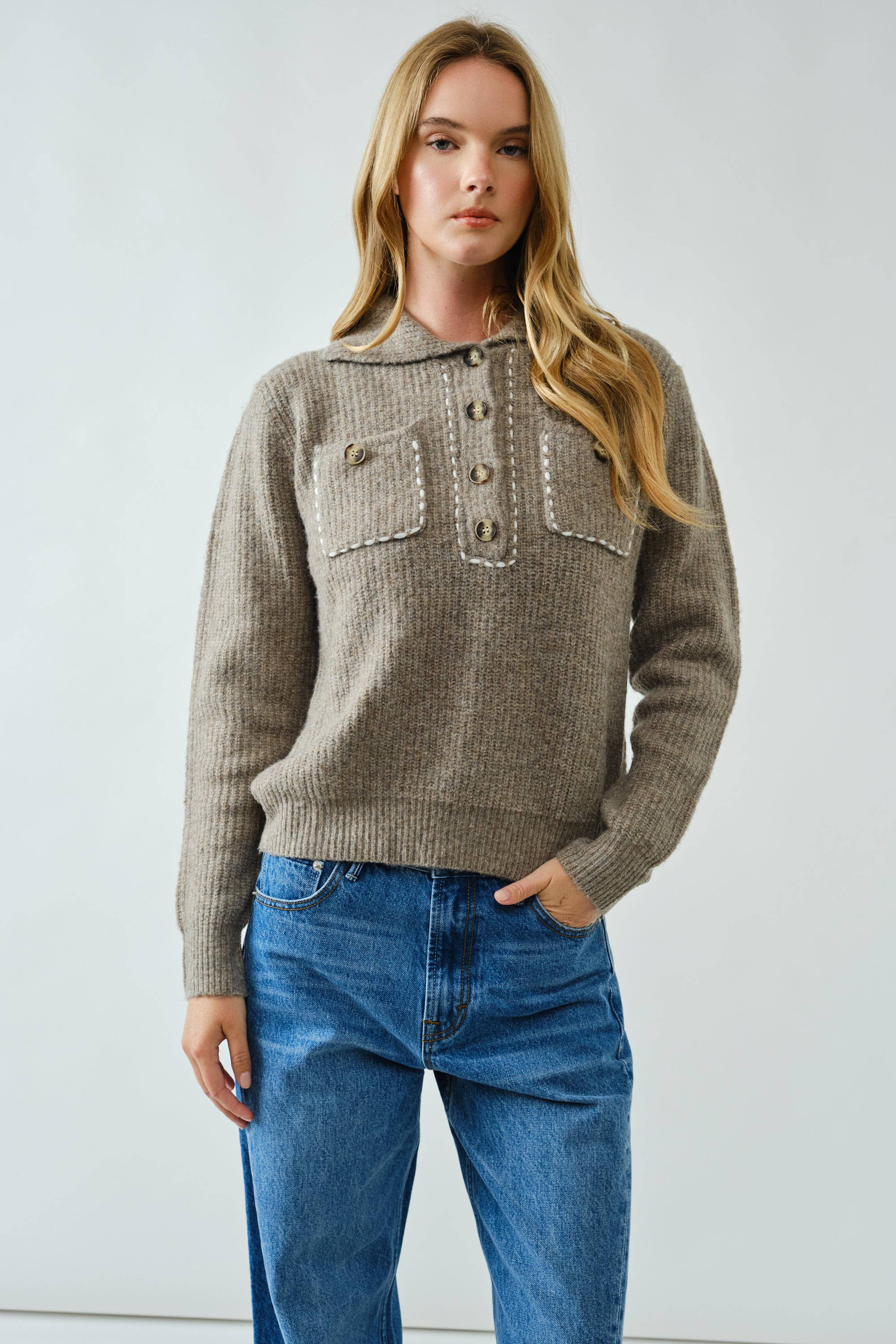 Aaron & Amber - Wholesale Knit Sweater - Women's - AJT5389 STITCH DETAIL COLLAR PULLOVER SWEATER7
