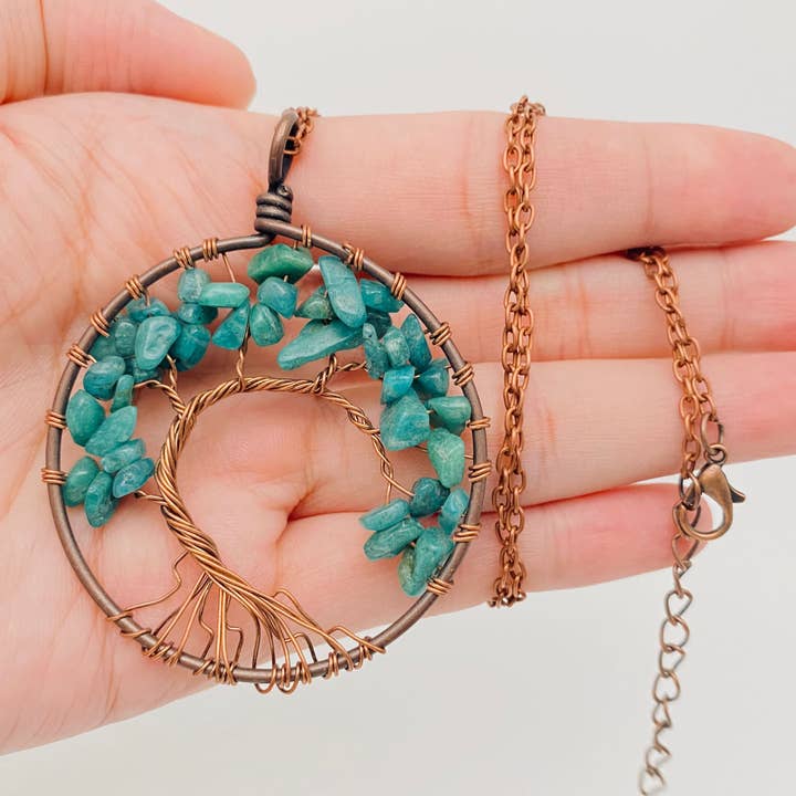 Handmade Natural Stone Gravel Pendant Necklace | Tree of Life for wholesale by Mio Queena