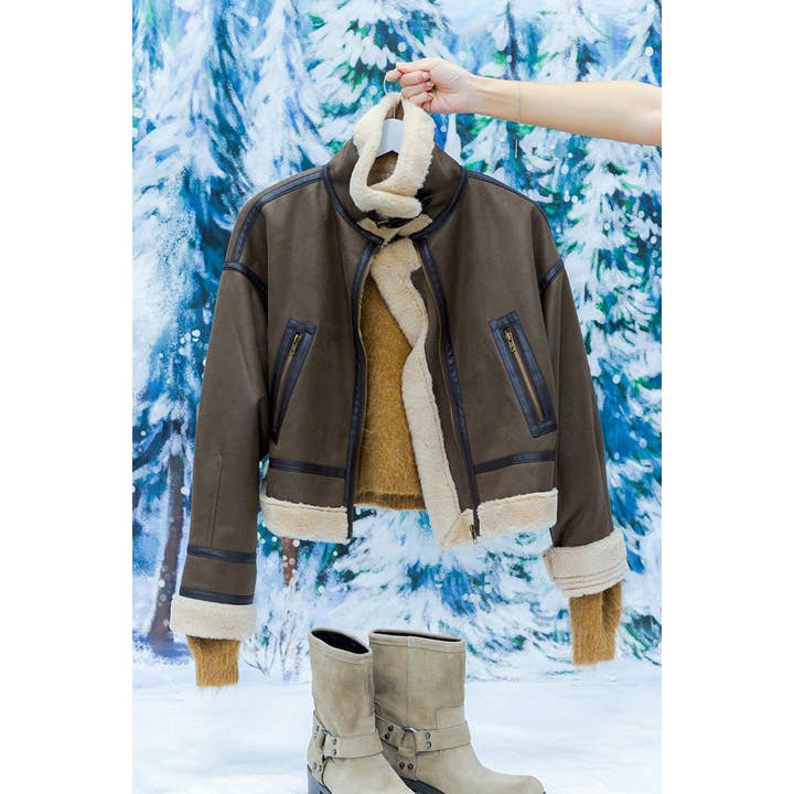 HYFVE - Wholesale Jacket - Women's - HF25A844-Fur Contrast Suede Jacket