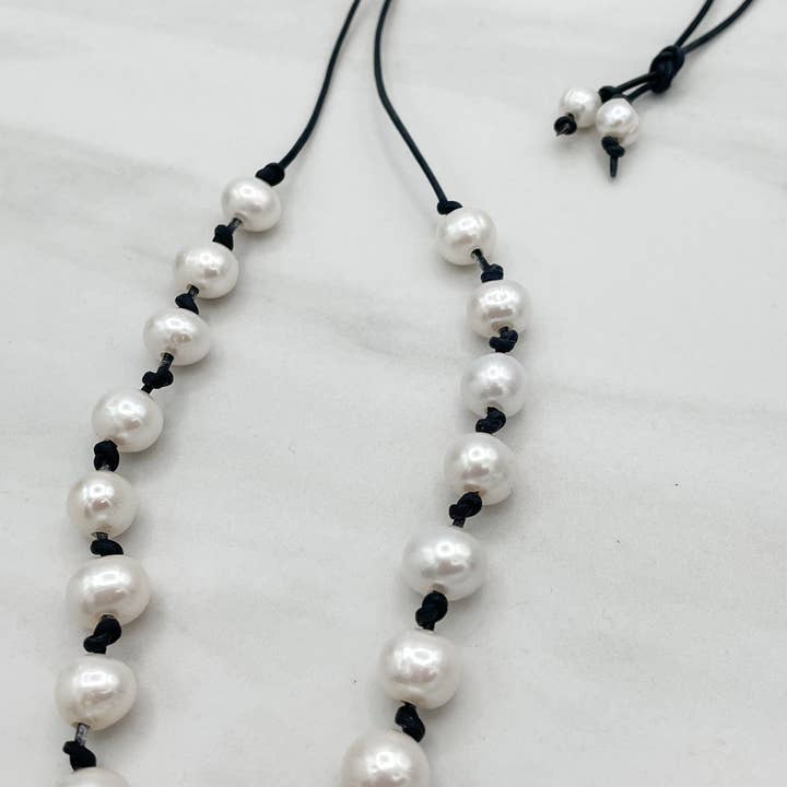 Pearl Knotted Leather Necklace for wholesale on Faire0