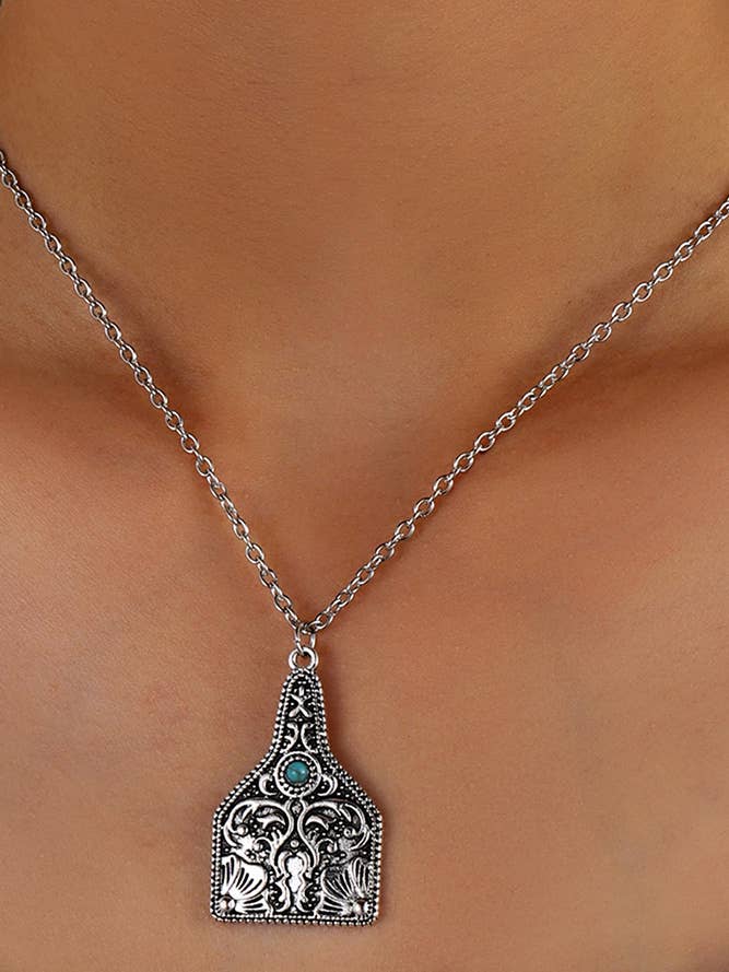 Collier vintage en turquoise gravée SP175 pour la vente par UNISHE