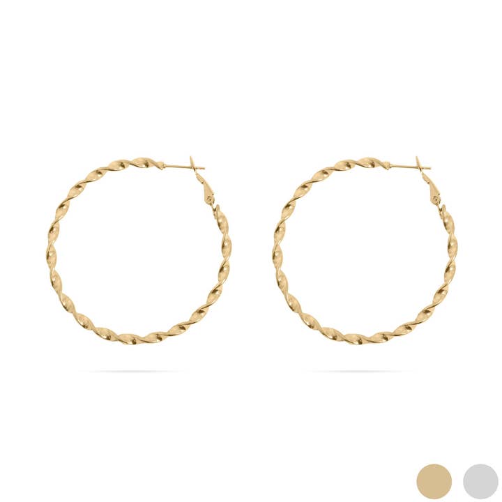 Brincos de Argola Torcida em Aço Inoxidável com PVD de Ouro 18K por atacado de WJW