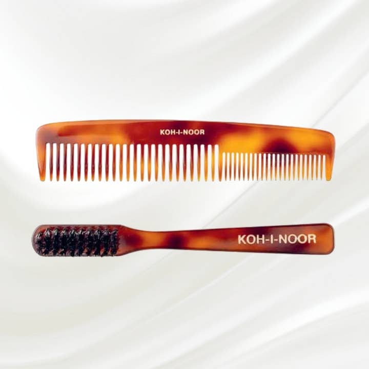 Jaspè Beard & Mustache Grooming Set - Boar Bristle Brush & Comb for wholesale by Koh-I-Noor