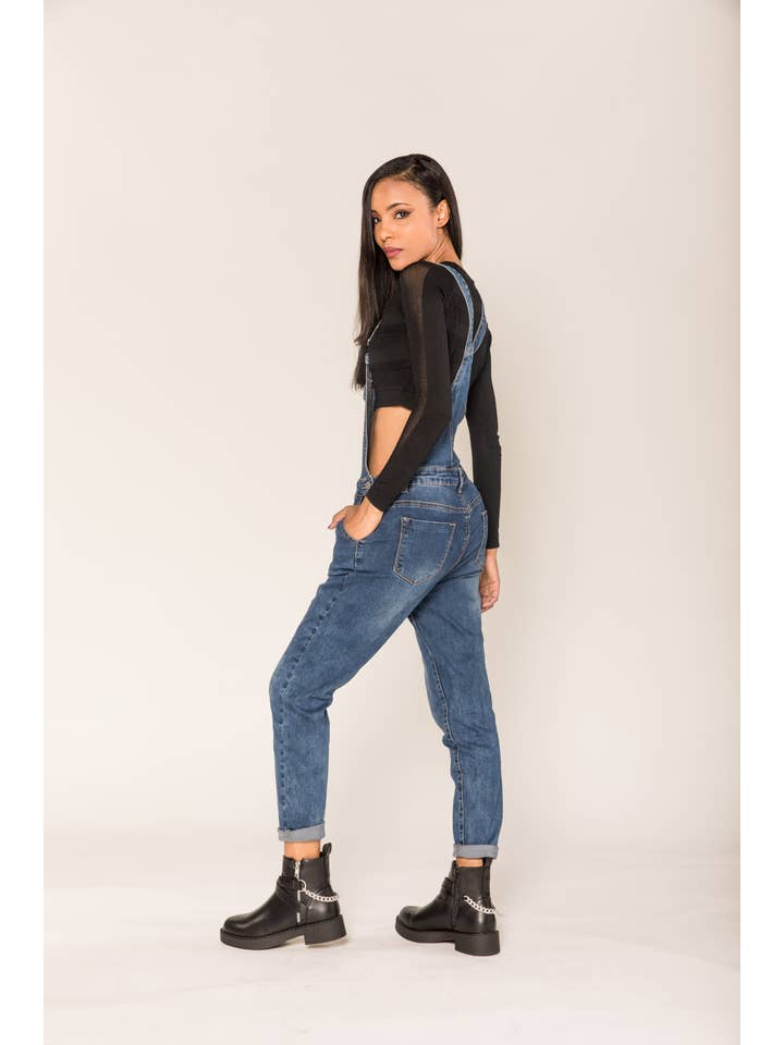 Nina Carter - Wholesale Overalls - Women's - S512 wide stretch boyfriend jean denim overalls17