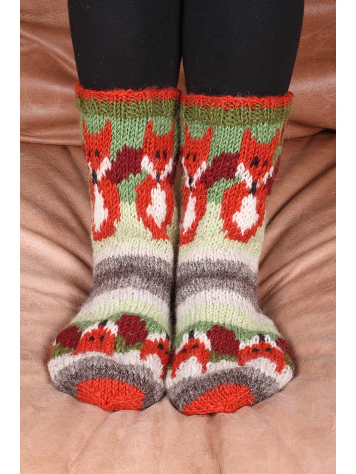 One Colour Skulk of Foxes Fair Isle Wool Knit Cosy Socks Red Orange for wholesale on Faire2